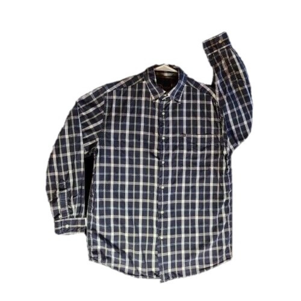 Nautica Shirt Mens Medium Blue/White/Yellow Plaid Long Sleeve w/ front pocket